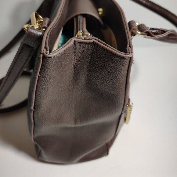 Elegant Brown Anne Klein Satchel w/ Textured Faux Leather + Gold Tone Hardware - Picture 8 of 16